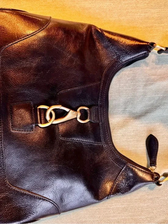 Wilsons Leather Black Hobo Shoulder Bag with Gold Hardware - Picture 2 of 9